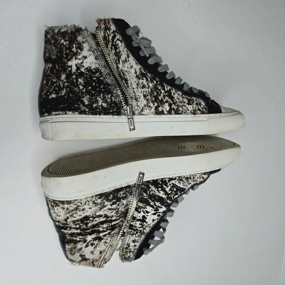 P448 Cow Print Star High-Top Side Zip Softy Glitter Sneaker Size 37 - Picture 12 of 16
